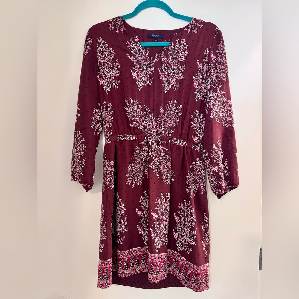 Madewell Burgundy Floral Long-Sleeve Dress GUC